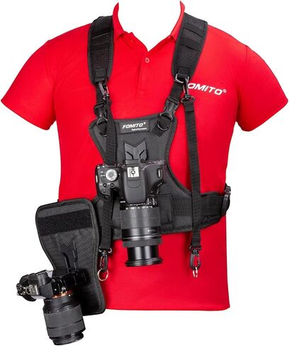 Fomito Dual Camera Harness, Multi Carrying Radio Chest Vest System with Side Holster for Canon 6D 600D 5D2 5D3 for Nikon D90 for Sony A7S for Panasonic for Olympus DSLR Cameras Climbing Wedding Travel in Kuwait