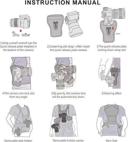 Fomito Dual Camera Harness, Multi Carrying Radio Chest Vest System with Side Holster for Canon 6D 600D 5D2 5D3 for Nikon D90 for Sony A7S for Panasonic for Olympus DSLR Cameras Climbing Wedding Travel in Kuwait