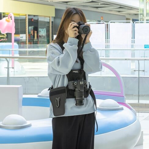 Fomito Dual Camera Harness, Multi Carrying Radio Chest Vest System with Side Holster for Canon 6D 600D 5D2 5D3 for Nikon D90 for Sony A7S for Panasonic for Olympus DSLR Cameras Climbing Wedding Travel in Kuwait