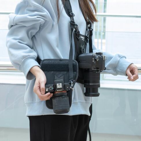 Fomito Dual Camera Harness, Multi Carrying Radio Chest Vest System with Side Holster for Canon 6D 600D 5D2 5D3 for Nikon D90 for Sony A7S for Panasonic for Olympus DSLR Cameras Climbing Wedding Travel in Kuwait