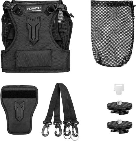 Fomito Dual Camera Harness, Multi Carrying Radio Chest Vest System with Side Holster for Canon 6D 600D 5D2 5D3 for Nikon D90 for Sony A7S for Panasonic for Olympus DSLR Cameras Climbing Wedding Travel in Kuwait