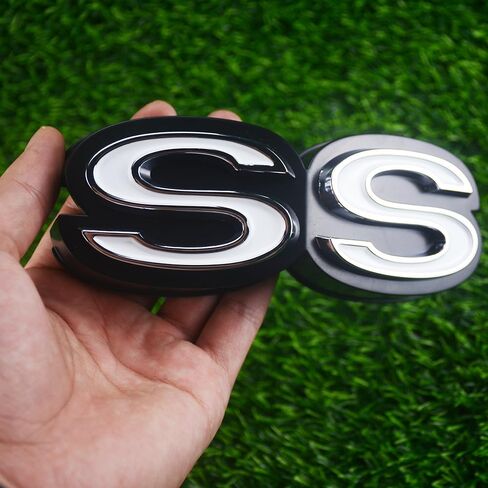 1Pc 1970 Chevy Chevelle El Camino Super Sports SS Front Grille Emblem with Retainers Replacement for SS (Silver Black White) in Saudi Arabia