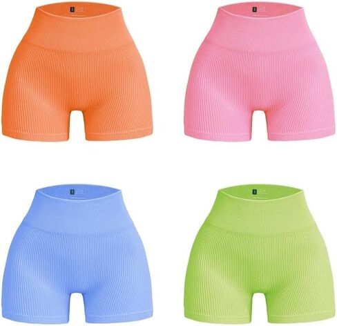 4 Piece Set Women's Fitness High Waist Hip Lifting Shorts Tight Women's Workout Gym Yoga Sports Shorts in Saudi Arabia