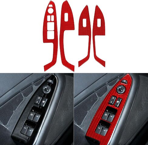 لوحة زر رفع النافذة غطاء ملصقات ألياف الكربون الحقيقية الألياف الداخلية المتوافقة مع KIA Optima K5 2011 2012 2013 2014 2015 ملحقات ألياف الكربون شارات in Kuwait