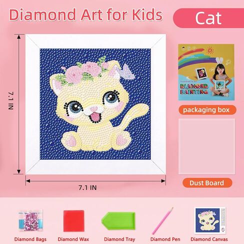 Miairivy Diamond Painting for Kids, 5D Animal Diamond Art Mini Small Kit(with Wooden Frame), DIY Cute Dog Big Gem Painting Set, Paint by Diamonds Crafts for Girls Boys Ages 4-12 in Saudi Arabia