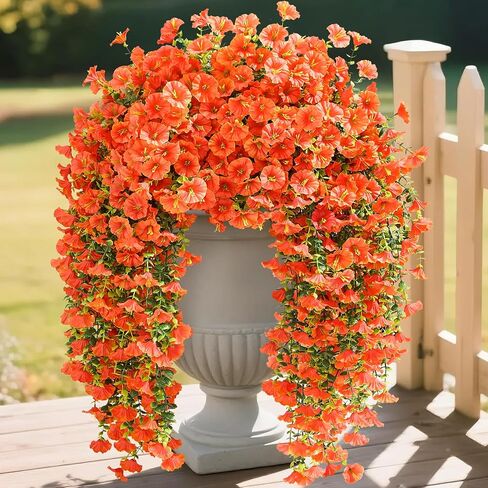 Serwalin Artificial Hanging Flowers for Outdoors Decoration, 4PCS UV Realistic Resistant Fake Silk Artificial Plants Outdoor for Porch Patio Balcony Indoor Planter Garden Yard Decor (Hot Pink,4PCS) in Kuwait