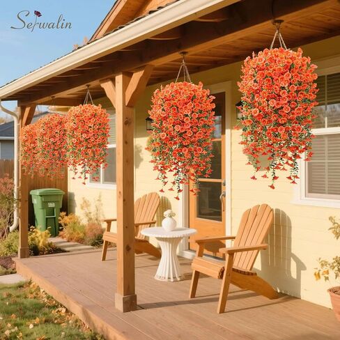 Serwalin Artificial Hanging Flowers for Outdoors Decoration, 4PCS UV Realistic Resistant Fake Silk Artificial Plants Outdoor for Porch Patio Balcony Indoor Planter Garden Yard Decor (Hot Pink,4PCS) in Kuwait
