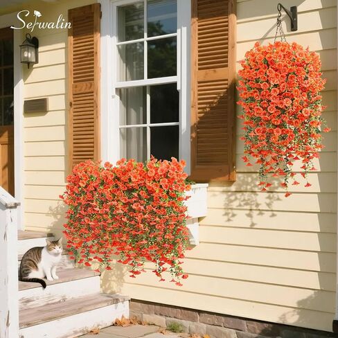 Serwalin Artificial Hanging Flowers for Outdoors Decoration, 4PCS UV Realistic Resistant Fake Silk Artificial Plants Outdoor for Porch Patio Balcony Indoor Planter Garden Yard Decor (Hot Pink,4PCS) in Kuwait
