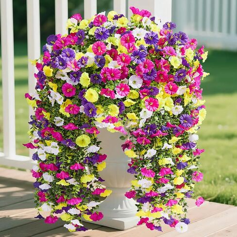 Serwalin Artificial Hanging Flowers for Outdoors Decoration, 4PCS UV Realistic Resistant Fake Silk Artificial Plants Outdoor for Porch Patio Balcony Indoor Planter Garden Yard Decor (Hot Pink,4PCS) in Kuwait