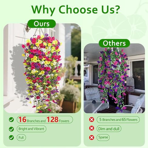 Serwalin Artificial Hanging Flowers for Outdoors Decoration, 4PCS UV Realistic Resistant Fake Silk Artificial Plants Outdoor for Porch Patio Balcony Indoor Planter Garden Yard Decor (Hot Pink,4PCS) in Kuwait