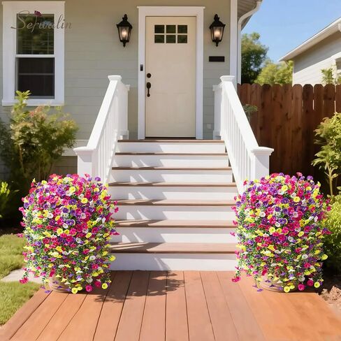 Serwalin Artificial Hanging Flowers for Outdoors Decoration, 4PCS UV Realistic Resistant Fake Silk Artificial Plants Outdoor for Porch Patio Balcony Indoor Planter Garden Yard Decor (Hot Pink,4PCS) in Kuwait