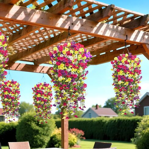Serwalin Artificial Hanging Flowers for Outdoors Decoration, 4PCS UV Realistic Resistant Fake Silk Artificial Plants Outdoor for Porch Patio Balcony Indoor Planter Garden Yard Decor (Hot Pink,4PCS) in Kuwait