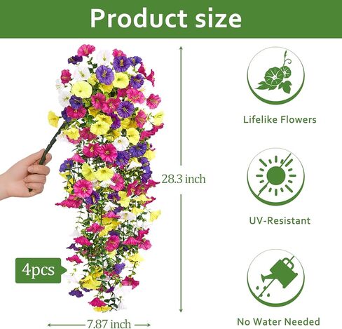 Serwalin Artificial Hanging Flowers for Outdoors Decoration, 4PCS UV Realistic Resistant Fake Silk Artificial Plants Outdoor for Porch Patio Balcony Indoor Planter Garden Yard Decor (Hot Pink,4PCS) in Kuwait