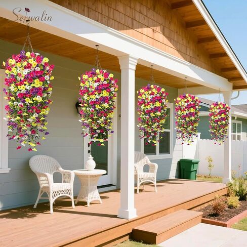 Serwalin Artificial Hanging Flowers for Outdoors Decoration, 4PCS UV Realistic Resistant Fake Silk Artificial Plants Outdoor for Porch Patio Balcony Indoor Planter Garden Yard Decor (Hot Pink,4PCS) in Kuwait