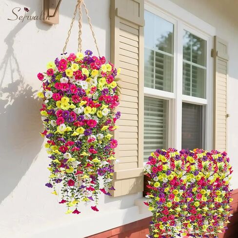 Serwalin Artificial Hanging Flowers for Outdoors Decoration, 4PCS UV Realistic Resistant Fake Silk Artificial Plants Outdoor for Porch Patio Balcony Indoor Planter Garden Yard Decor (Hot Pink,4PCS) in Kuwait