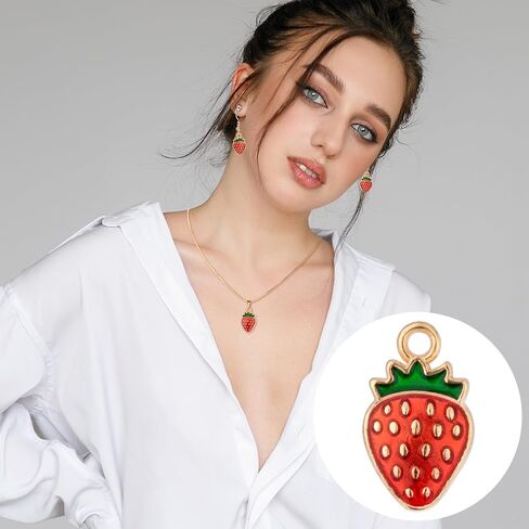 Joez Wondeful 20 PCS سحر الفراولة ، سحر فاكهة المينا الأحمر والوردي السائبة ، سلسلة مفاتيح الفراولة اللطيفة ، إكسسوارات الفراولة للمحفظة ، صنع المجوهرات ، حقيبة الظهر ، الحقائب (10pcs Red+10pcs Pink) in Kuwait