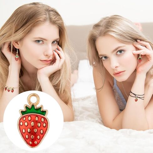 Joez Wondeful 20 PCS سحر الفراولة ، سحر فاكهة المينا الأحمر والوردي السائبة ، سلسلة مفاتيح الفراولة اللطيفة ، إكسسوارات الفراولة للمحفظة ، صنع المجوهرات ، حقيبة الظهر ، الحقائب (10pcs Red+10pcs Pink) in Kuwait