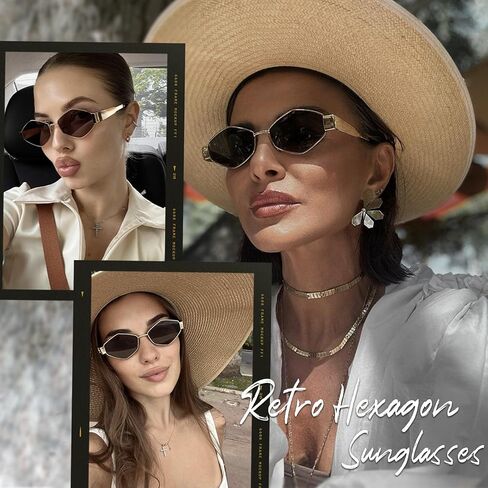 JiSoo Polarized Womens Sunglasses Hexagon Gold Sunglasses Women 90s Sun Glasses Vintage Shades for Rave in Kuwait