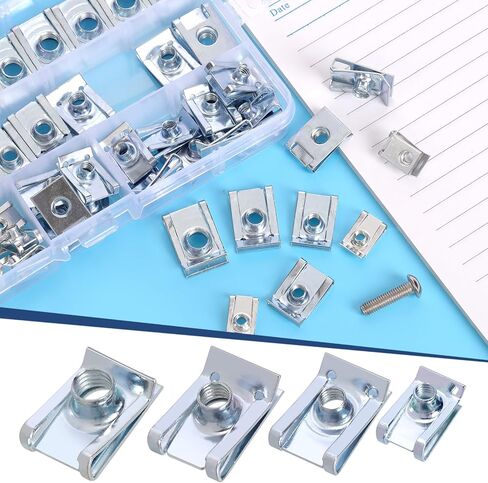 Glarks 60pcs M4 M5 M6 M8 U-Style Clip-On Nuts Set, Carbon Steel Thread Clip Nut, U Nuts Clamp Set, U-Shaped Nut, Automotive U-Clips for Engine, Fender, Bumper, Dash, Interior Trim Panels in Saudi Arabia