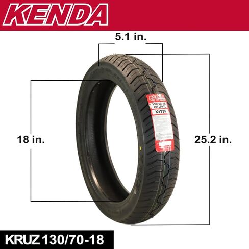 Kenda Kruz K673 130/70-18 63H دراجة نارية شارع الإطارات الأمامية-H من التصنيف H ، طراد في جميع الأحوال الجوية مع تصميم فقي عميق من أجل الجر المحسن وسعة الحمل العالية ، (130-70-18 63H) مع Kenda Keychain in Kuwait