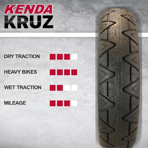 Kenda Kruz K673 80/90-21 (48H) Front Motorcycle Tire - Bias Ply, Tubeless, DOT Approved, High-Mileage Cruiser Tire with Excellent Wet Grip and Stability, (80-90 21 48H) Includes Kenda Keychain in Saudi Arabia