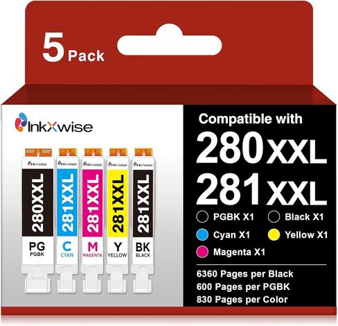 280xxl 281xxl من خراطيش الحبر البديل عالي العائد لـ Canon Ink 280 و 281 خراطيش لـ Canon TR8620A حبر PIXMA TR8520 TS6320 TS9120 TS6220 TR7520 TR8500 TS8320 TR8620 ، 5 Pack in Saudi Arabia