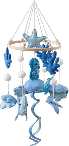 Ocean Life Theme Crib Mobile,Baby Boys Girls Ocean Mobile,Gender Neutral Baby Mobile,Nursery Mobile Soothe Toy,Comfortable Baby Soothing Toys with Various Marine Animals in Kuwait