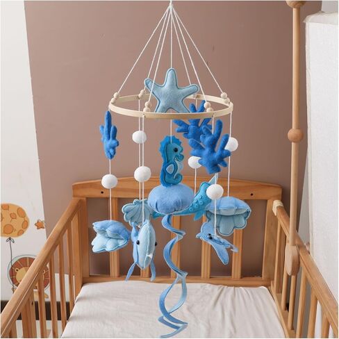 Ocean Life Theme Crib Mobile,Baby Boys Girls Ocean Mobile,Gender Neutral Baby Mobile,Nursery Mobile Soothe Toy,Comfortable Baby Soothing Toys with Various Marine Animals in Kuwait