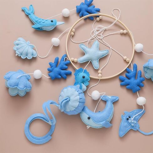Ocean Life Theme Crib Mobile,Baby Boys Girls Ocean Mobile,Gender Neutral Baby Mobile,Nursery Mobile Soothe Toy,Comfortable Baby Soothing Toys with Various Marine Animals in Kuwait