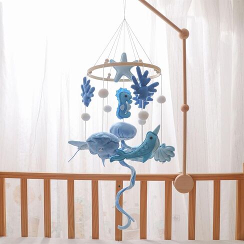Ocean Life Theme Crib Mobile,Baby Boys Girls Ocean Mobile,Gender Neutral Baby Mobile,Nursery Mobile Soothe Toy,Comfortable Baby Soothing Toys with Various Marine Animals in Kuwait