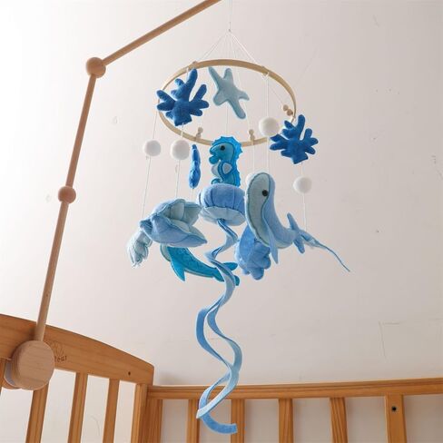 Ocean Life Theme Crib Mobile,Baby Boys Girls Ocean Mobile,Gender Neutral Baby Mobile,Nursery Mobile Soothe Toy,Comfortable Baby Soothing Toys with Various Marine Animals in Kuwait