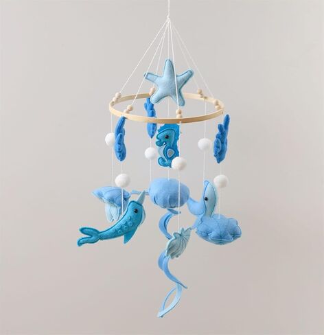 Ocean Life Theme Crib Mobile,Baby Boys Girls Ocean Mobile,Gender Neutral Baby Mobile,Nursery Mobile Soothe Toy,Comfortable Baby Soothing Toys with Various Marine Animals in Kuwait