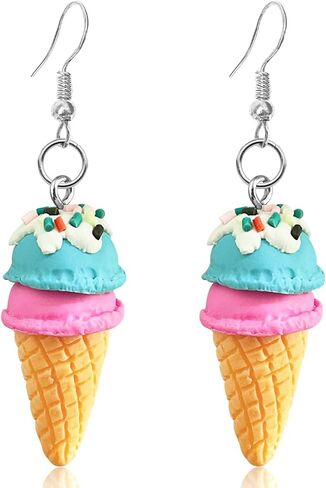 Handmade Cute Simulation Soft Clay Ice Cream Dangle Drop Earrings Funny Double Ball Ice Cream Candy Hook Earrings For Women in Kuwait