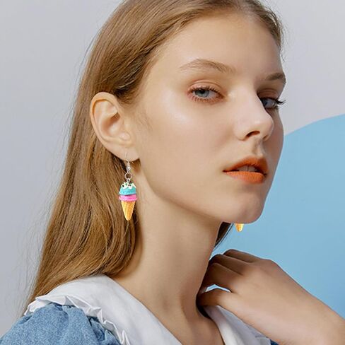 Handmade Cute Simulation Soft Clay Ice Cream Dangle Drop Earrings Funny Double Ball Ice Cream Candy Hook Earrings For Women in Kuwait