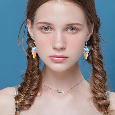 Handmade Cute Simulation Soft Clay Ice Cream Dangle Drop Earrings Funny Double Ball Ice Cream Candy Hook Earrings For Women in Kuwait
