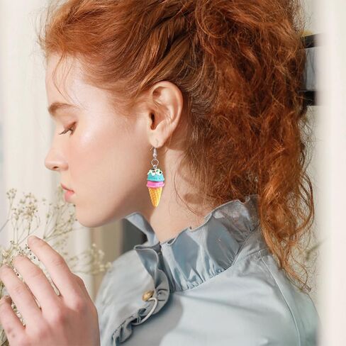 Handmade Cute Simulation Soft Clay Ice Cream Dangle Drop Earrings Funny Double Ball Ice Cream Candy Hook Earrings For Women in Kuwait