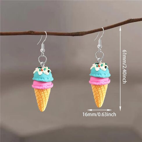Handmade Cute Simulation Soft Clay Ice Cream Dangle Drop Earrings Funny Double Ball Ice Cream Candy Hook Earrings For Women in Kuwait