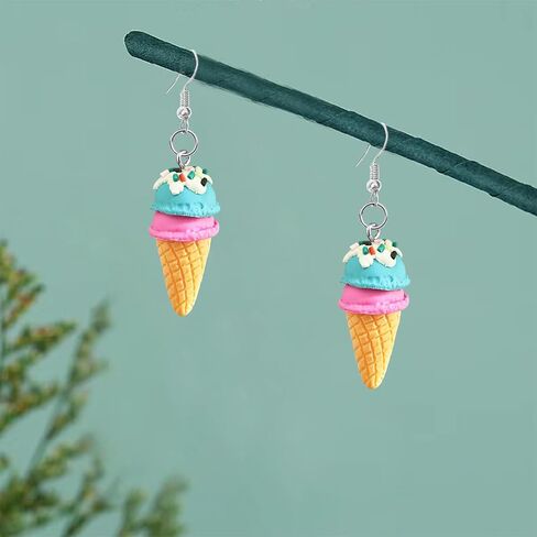 Handmade Cute Simulation Soft Clay Ice Cream Dangle Drop Earrings Funny Double Ball Ice Cream Candy Hook Earrings For Women in Kuwait