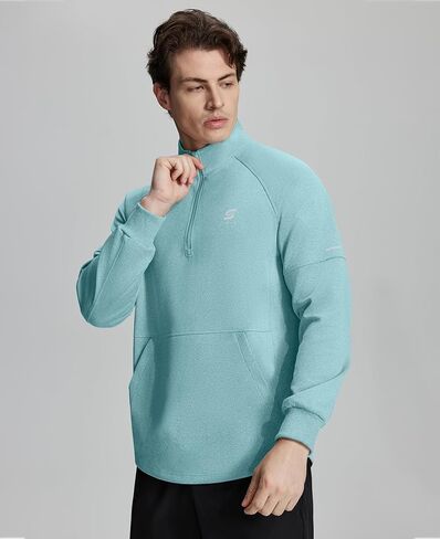 Susclude Mens Quarter Zip Pullover Long Sleeve Workout Stylish Sweatshirt Quick Dry Moisture Wicking Gym Running Tops in Kuwait