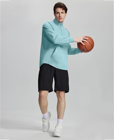 Susclude Mens Quarter Zip Pullover Long Sleeve Workout Stylish Sweatshirt Quick Dry Moisture Wicking Gym Running Tops in Kuwait