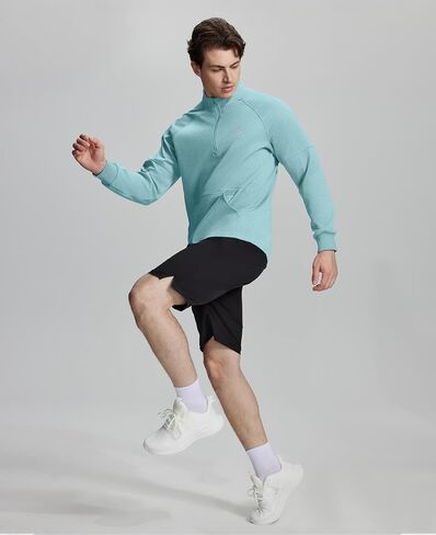 Susclude Mens Quarter Zip Pullover Long Sleeve Workout Stylish Sweatshirt Quick Dry Moisture Wicking Gym Running Tops in Kuwait