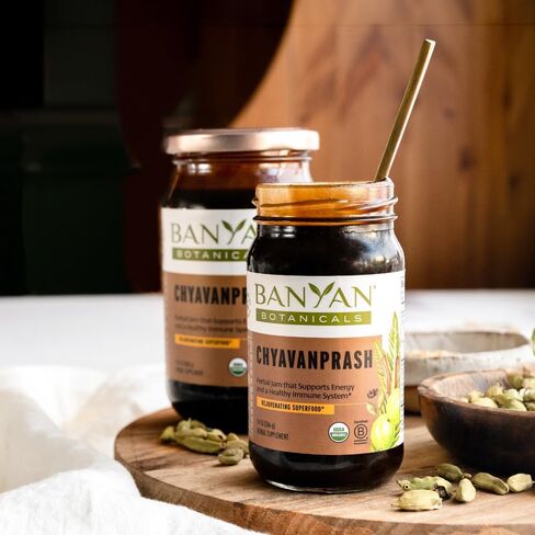 Banyan Botanicals Chyavanprash - مربى الأعشاب الايورفيدا العضوية مع العسل الخام ، Amla & Ashwagandha - ملحق دعم مناعي Superfood Superfitized* - 16.9 أوقية - غير وكراتيرد ؛ in Kuwait