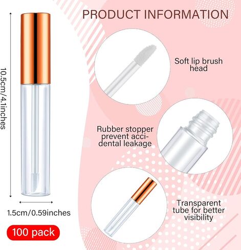Nuanchu 100 pcs 10 مل أنابيب لامع الشفاه الفارغة صافية حاويات بلسم قابلة لإعادة الملء قابلة لإعادة الملء حاويات بلوستل شفة البلاستي in Saudi Arabia