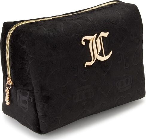Juicy Couture Black Makeup Bag Cosemtics Organizer Travel Travels zip Top Wedge Velor Heart Crown in Saudi Arabia