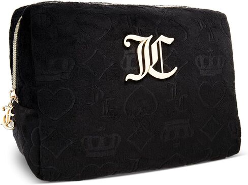 Juicy Couture Black Makeup Bag Cosemtics Organizer Travel Travels zip Top Wedge Velor Heart Crown in Saudi Arabia