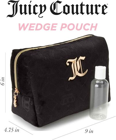 Juicy Couture Black Makeup Bag Cosemtics Organizer Travel Travels zip Top Wedge Velor Heart Crown in Saudi Arabia