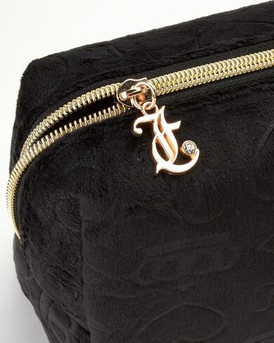 Juicy Couture Black Makeup Bag Cosemtics Organizer Travel Travels zip Top Wedge Velor Heart Crown in Saudi Arabia