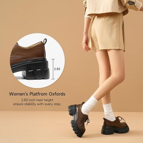 BEAU TODAY Platform Oxfords for Women, Oxford Shoes for Women, Chunky Leather Lace Up Oxfords,Casual Comfortable Breathable Non-Slip Dress Shoes for Work Business in Kuwait