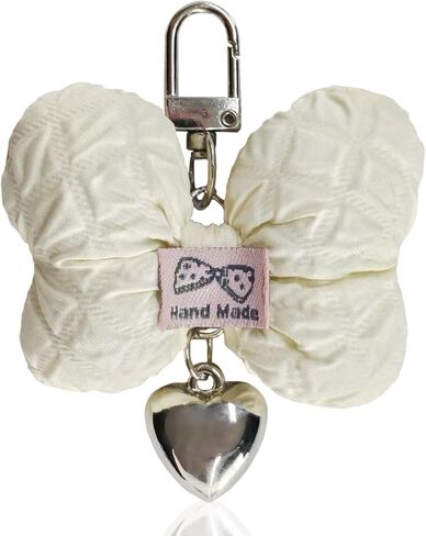 Cute Bow Keychain للنساء الفتيات ، Coquette Bow Keychains Accessories Car Key Tag Ring ، Roalknot Heart Heart Carm Car Fob Keychain حامل للمفاتيح (White) in Kuwait