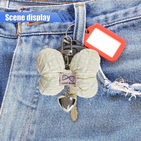Cute Bow Keychain للنساء الفتيات ، Coquette Bow Keychains Accessories Car Key Tag Ring ، Roalknot Heart Heart Carm Car Fob Keychain حامل للمفاتيح (White) in Kuwait